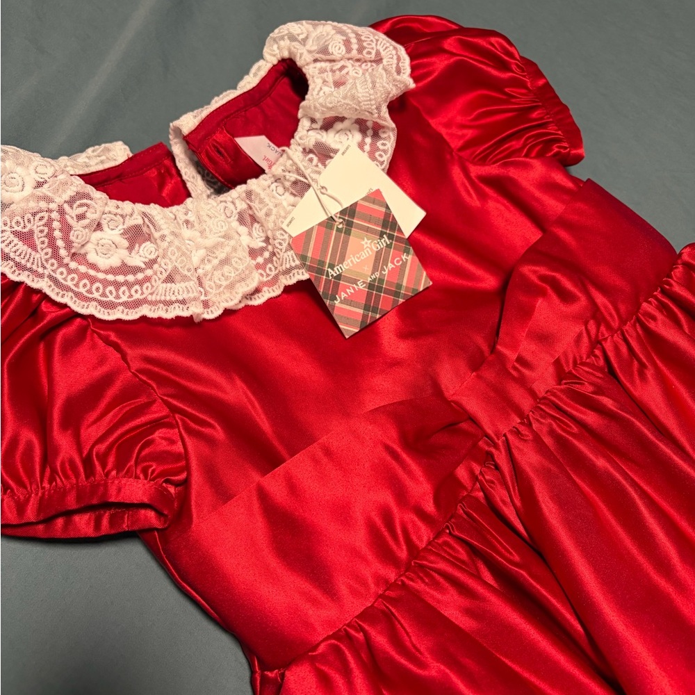 American Girl Elegant Red Dress with Lace Detail